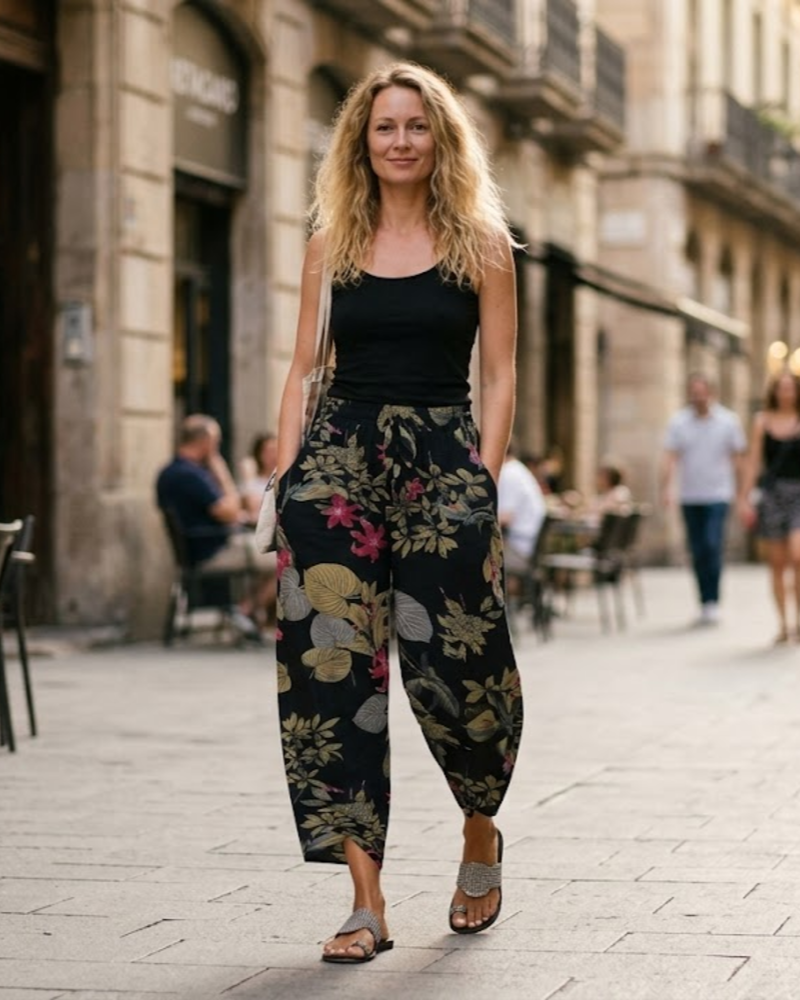 Pantalón Harem de Lana para Mujer Bohemio – Pantalón Corto de Algodón Estampado con Bolsillos