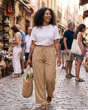 Aliénor Women’s High-Waisted Wide-Leg Trousers – Lightweight, Flowing Trousers with Drawstring and Pockets