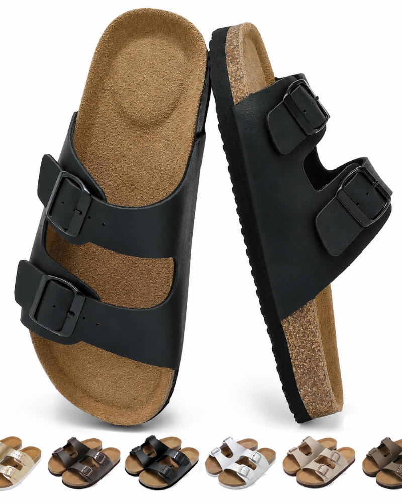 Isolde Women’s Sandals & Mules – Double Adjustable Buckle, Memory Foam Insole & Arch Support