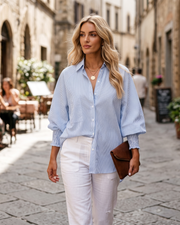 Brooke gestreifte Damen-Chemise – Langärmliges, knöpfbares Hemd mit Tasche