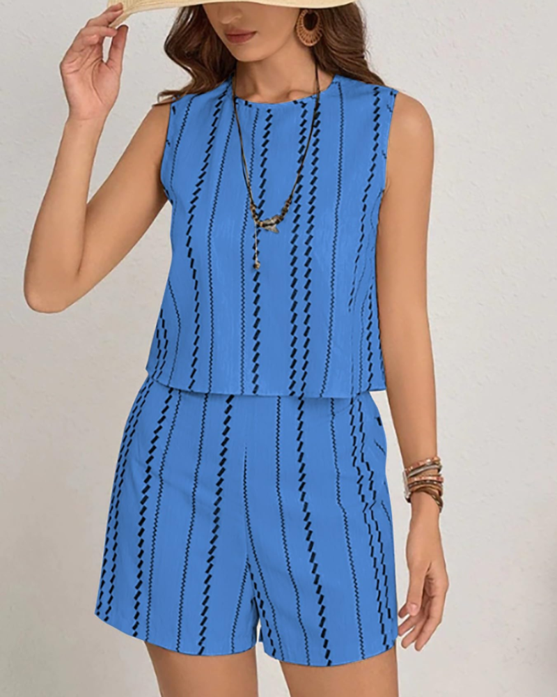 Conjunto de Mujer Ginebra 2 Piezas – Chaleco Sin Mangas y Shorts de Verano a Rayas