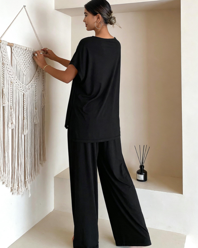 Gail Ensemble Détente Femme 2 Pièces – Haut Col V & Pantalon Large