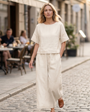 Olivia Dame Sæt i Linned & Bomuld – Elegant Sommer 2 Dele Curvy
