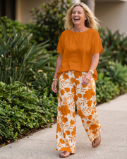 Madison Damen Ensemble 2-teilig – Blumiges Oberteil & Elegante Weite Sommerhose