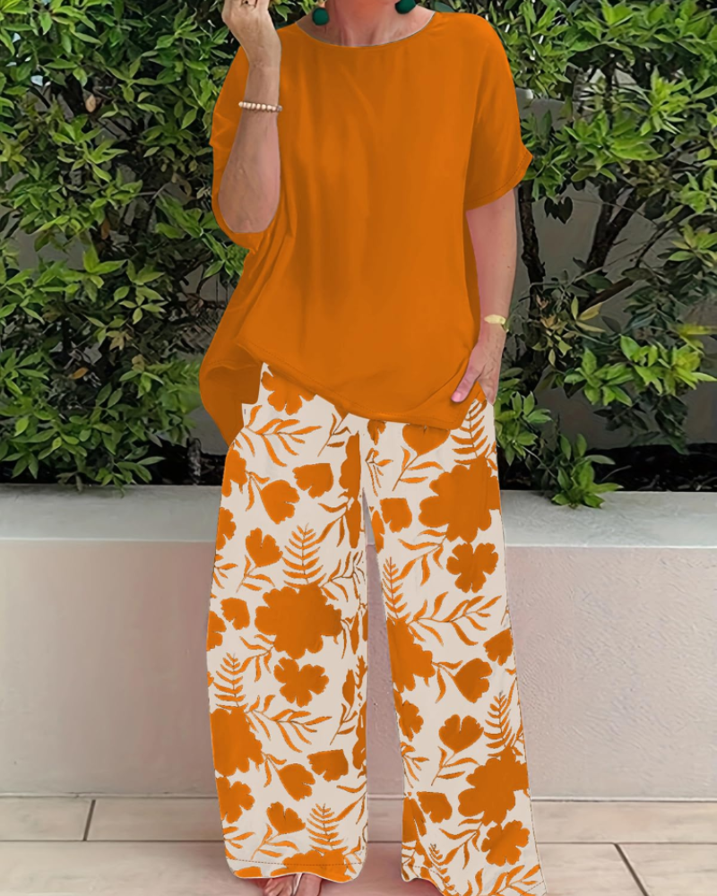 Madison Damen Ensemble 2-teilig – Blumiges Oberteil & Elegante Weite Sommerhose