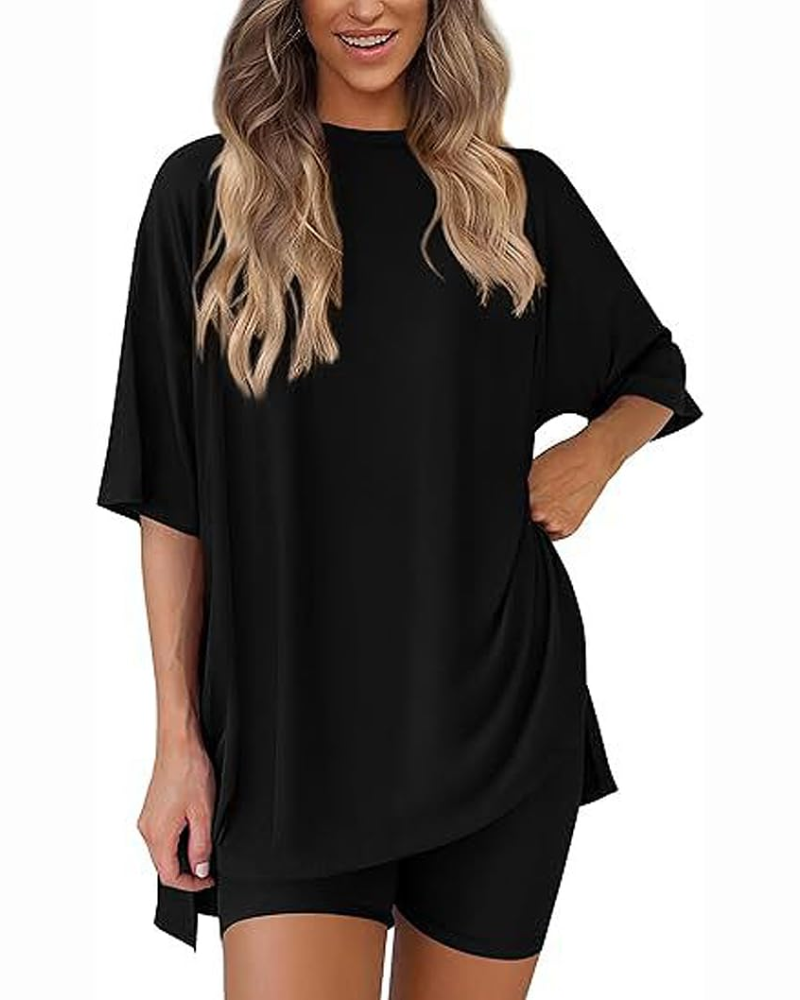 Set Gloria Relaxare pentru Femei 2 Piese – Bluza cu Guler Rotund & Pantaloni Asortați Ușori