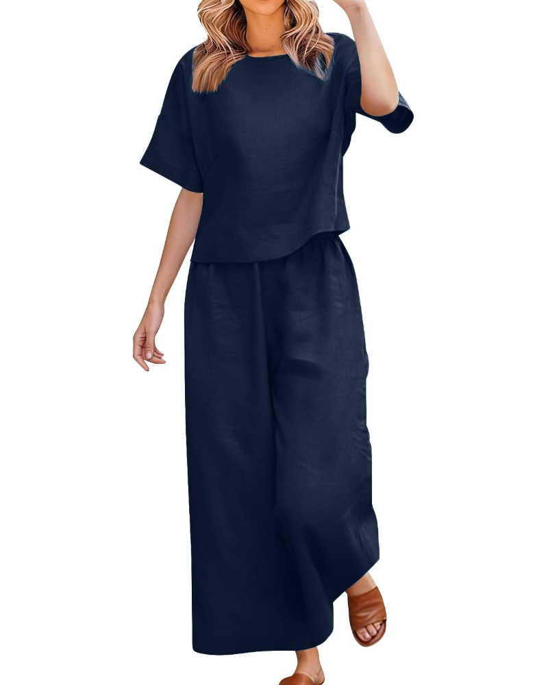 Olivia Dame Sæt i Linned & Bomuld – Elegant Sommer 2 Dele Curvy