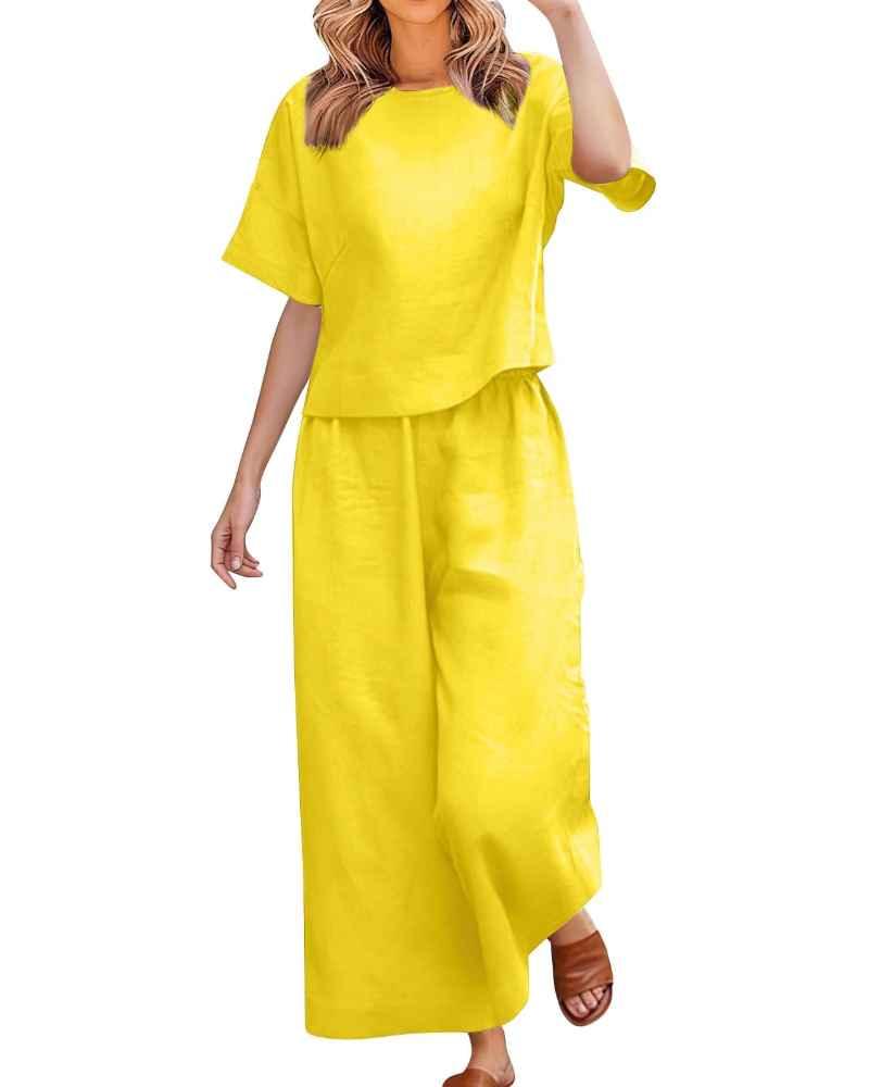 Olivia Dame Sæt i Linned & Bomuld – Elegant Sommer 2 Dele Curvy