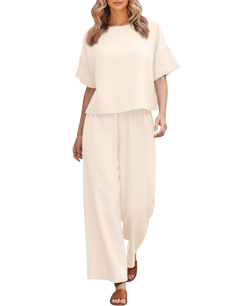 Olivia Dame Sæt i Linned & Bomuld – Elegant Sommer 2 Dele Curvy