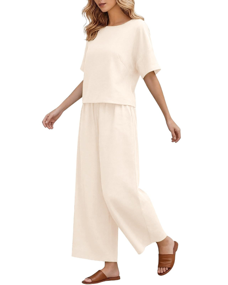 Olivia Dame Sæt i Linned & Bomuld – Elegant Sommer 2 Dele Curvy
