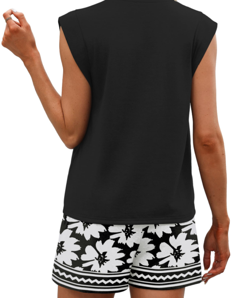 Sophie Ensemble Short Lounge Femme – Haut Sans Manches Froncé & Short à Cordon