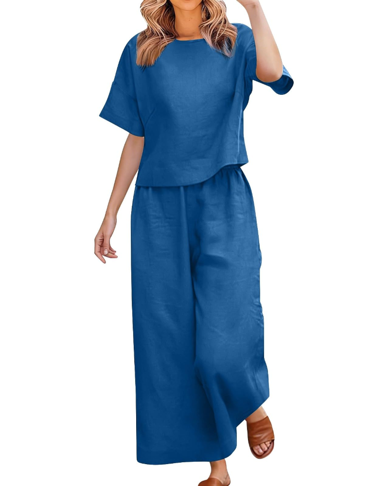 Olivia Dame Sæt i Linned & Bomuld – Elegant Sommer 2 Dele Curvy