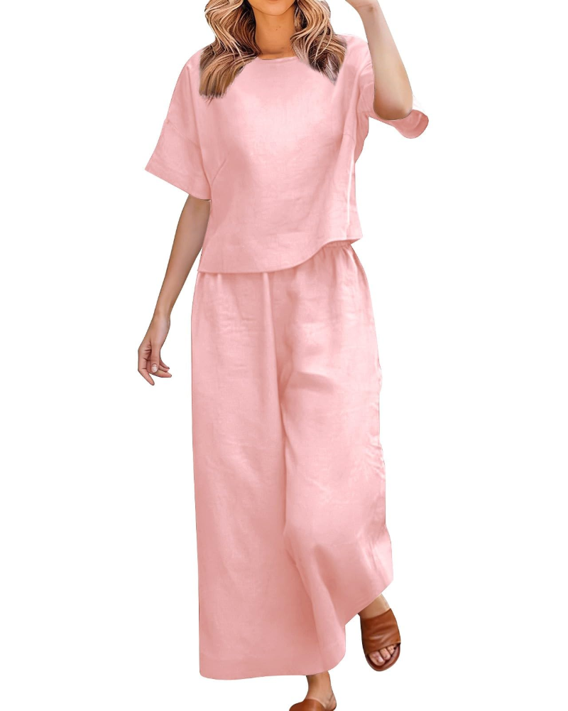 Olivia Dame Sæt i Linned & Bomuld – Elegant Sommer 2 Dele Curvy
