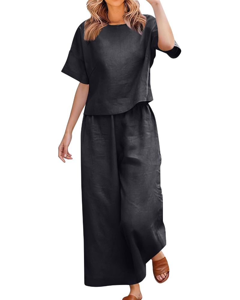 Olivia Dame Sæt i Linned & Bomuld – Elegant Sommer 2 Dele Curvy