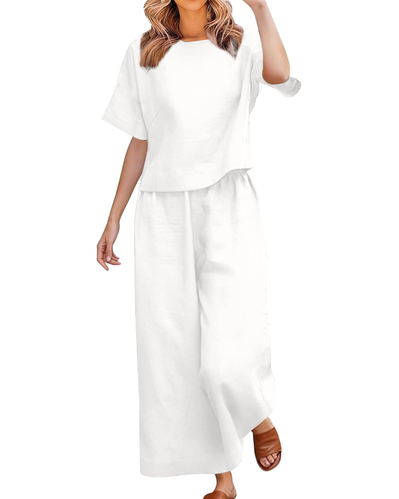 Olivia Dame Sæt i Linned & Bomuld – Elegant Sommer 2 Dele Curvy
