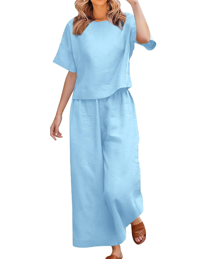 Olivia Dame Sæt i Linned & Bomuld – Elegant Sommer 2 Dele Curvy