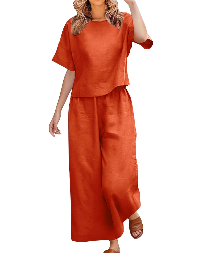 Olivia Dame Sæt i Linned & Bomuld – Elegant Sommer 2 Dele Curvy