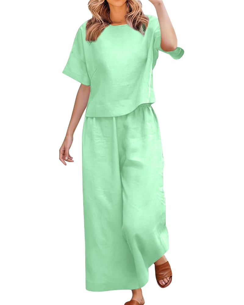 Olivia Dame Sæt i Linned & Bomuld – Elegant Sommer 2 Dele Curvy