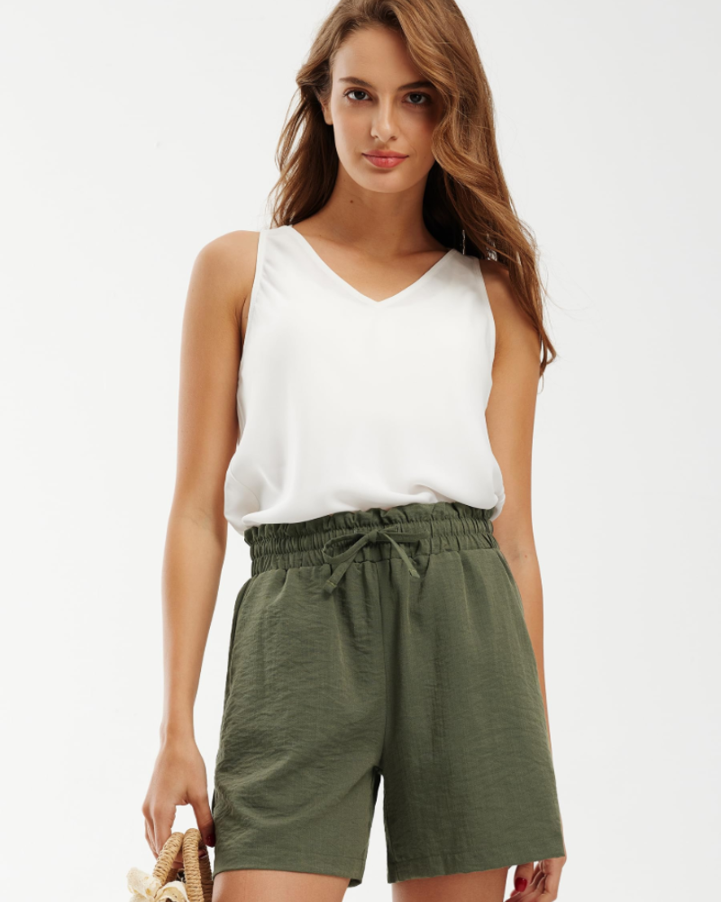 Bella Short en Lin Damskie – Lekkie Szorty z Wysokim Stanem i Kieszeniami na Lato
