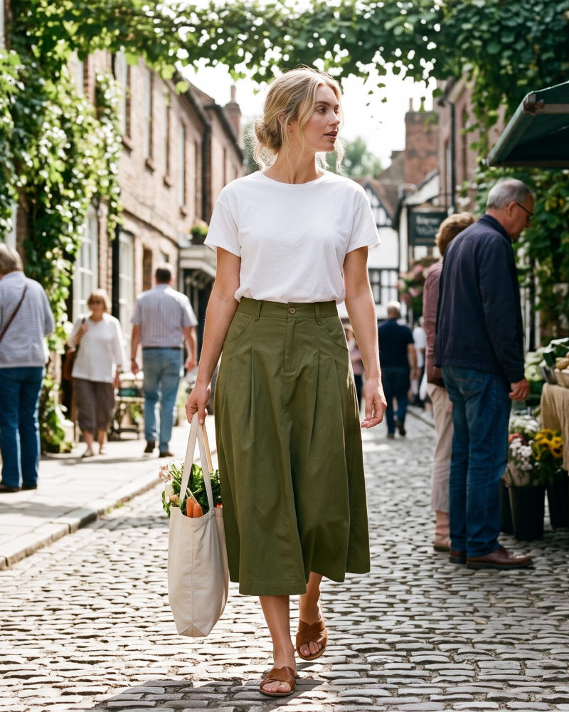 Rowan Jupe Midi Utility Femme – Midi-hamekkeen korkeavyötäröinen nappikiinnitteinen hame taskuilla