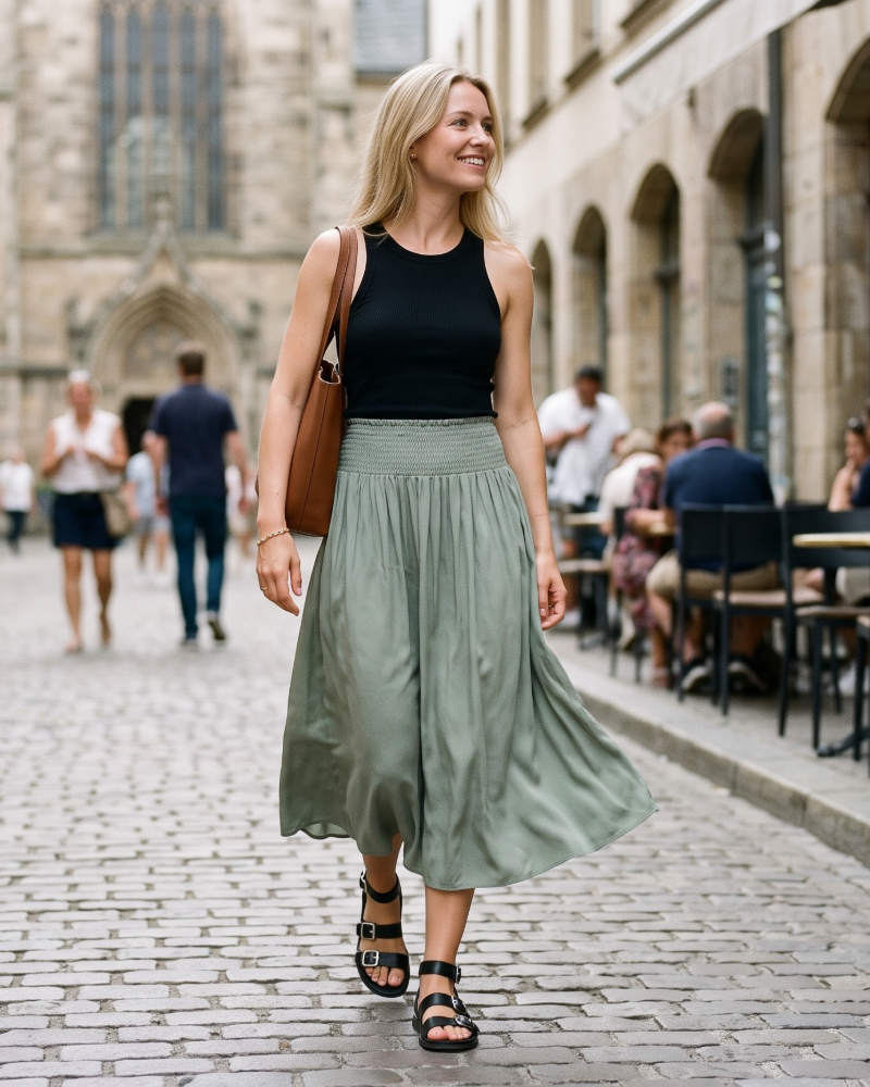 Isla Jupe Maxi Dames – Lange Geplooide Rok van Zachte Viscose in Elegante Stijl