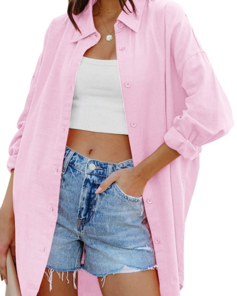 Ella Blouse for Women – Oversized Button-Down Long Sleeves & Pockets