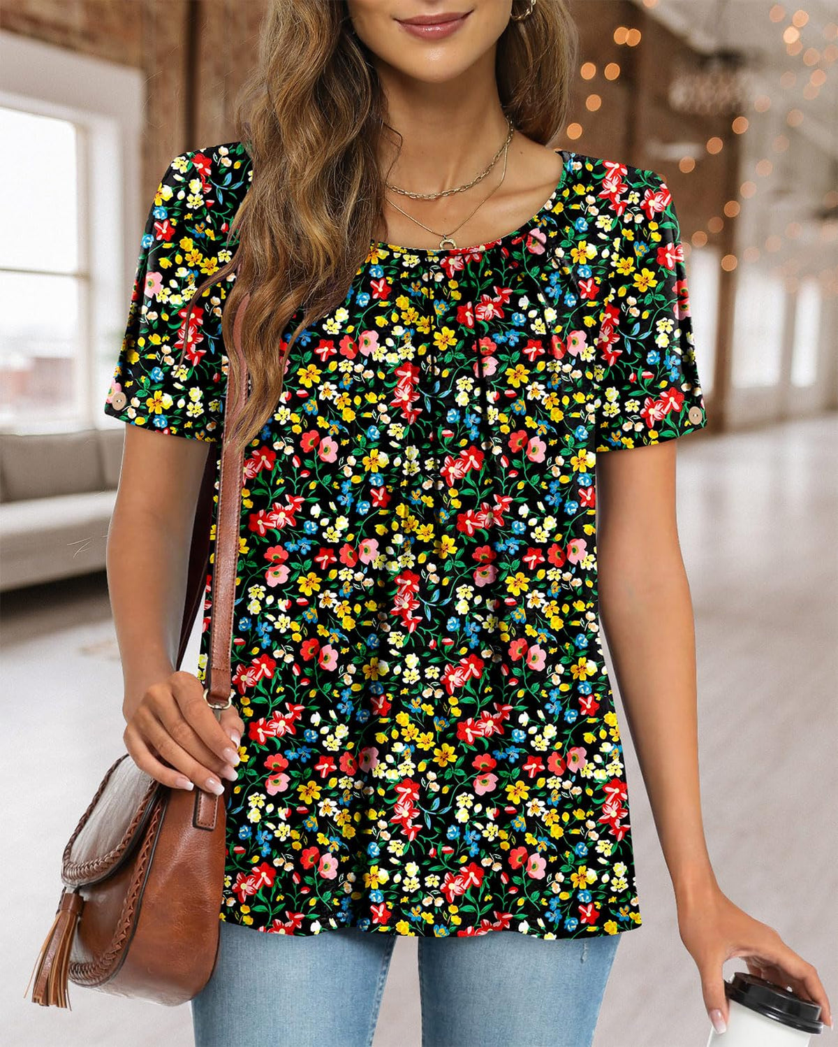 Camicia da donna Fairy casual – Blusa fluida con scollo rotondo e maniche corte