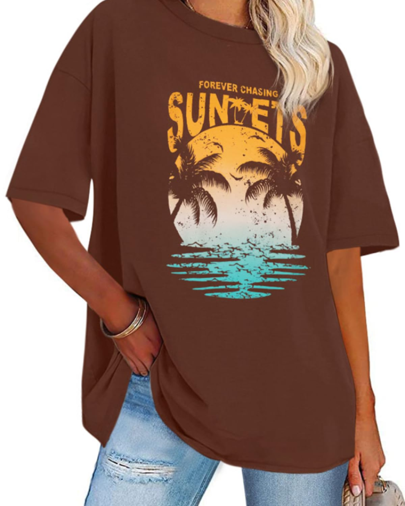 Mia T-shirt Dames Oversized Met Print – Casual Top Met Ronde Hals En Korte Mouwen