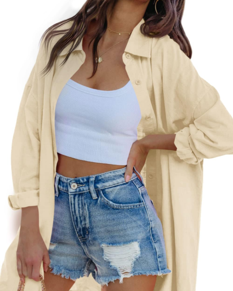Ella Blouse for Women – Oversized Button-Down Long Sleeves & Pockets