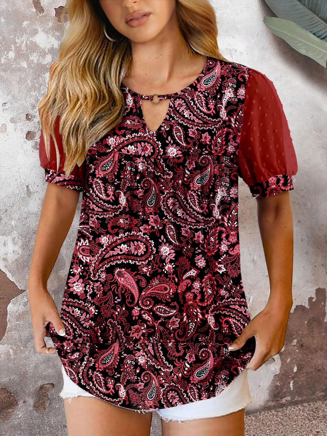 Camicia da donna Fairy casual – Blusa fluida con scollo rotondo e maniche corte