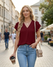 Camille Blouse Women – Elegant High Neck Ruffles Short Sleeves Chic Summer Top