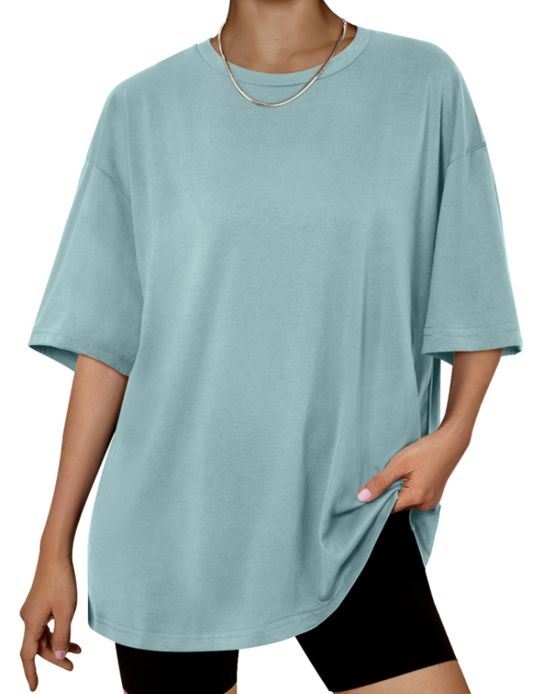 Camiseta Oversize Fantasía para Mujer – Top Largo con Cuello Redondo y Mangas Cortas