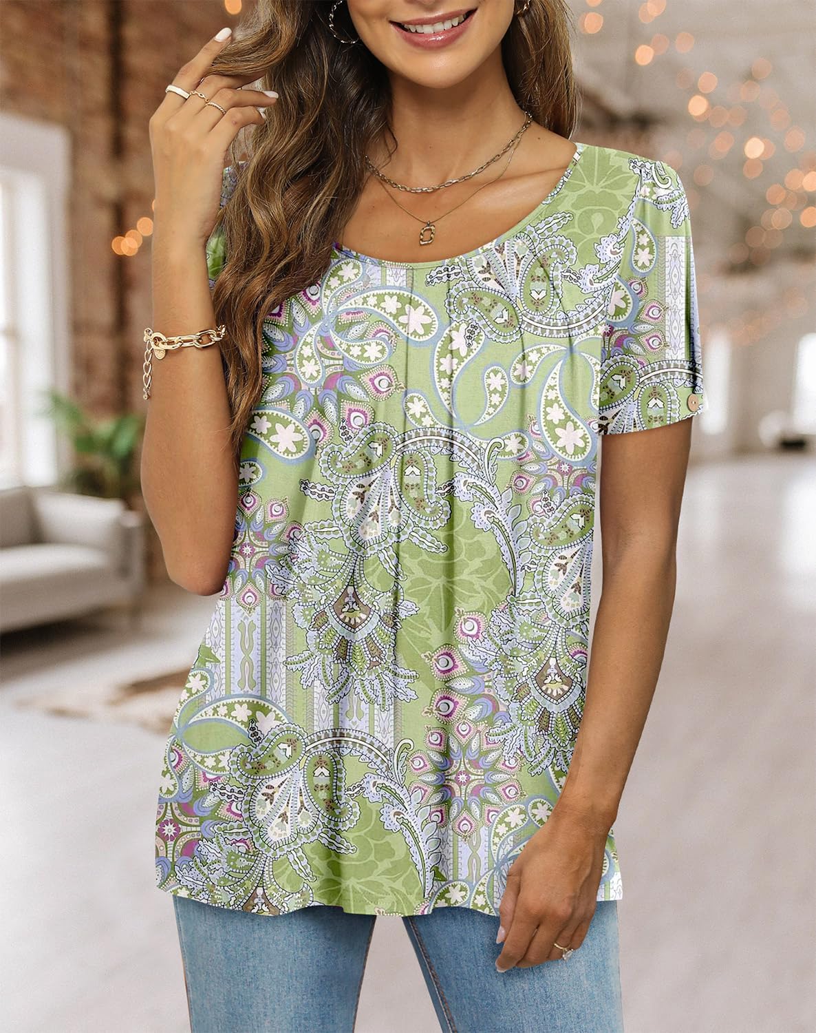 Camicia da donna Fairy casual – Blusa fluida con scollo rotondo e maniche corte