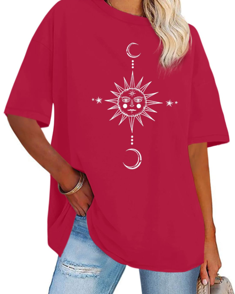 Mia T-shirt Dames Oversized Met Print – Casual Top Met Ronde Hals En Korte Mouwen