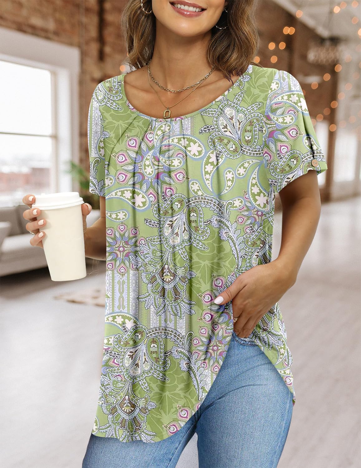 Camicia da donna Fairy casual – Blusa fluida con scollo rotondo e maniche corte