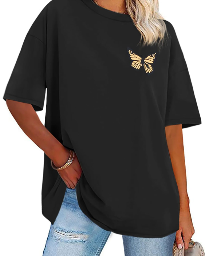 Mia T-shirt Dames Oversized Met Print – Casual Top Met Ronde Hals En Korte Mouwen