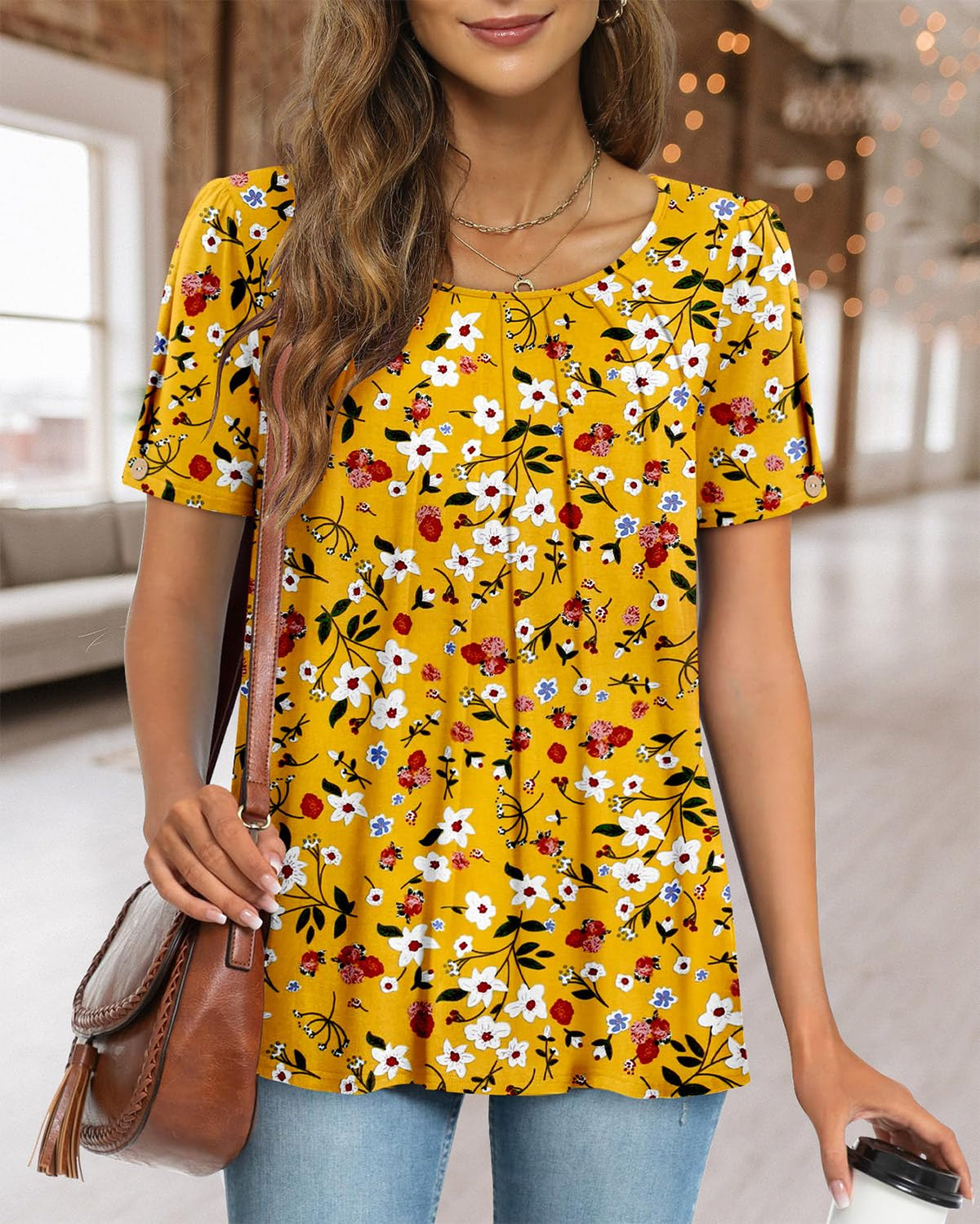 Camicia da donna Fairy casual – Blusa fluida con scollo rotondo e maniche corte