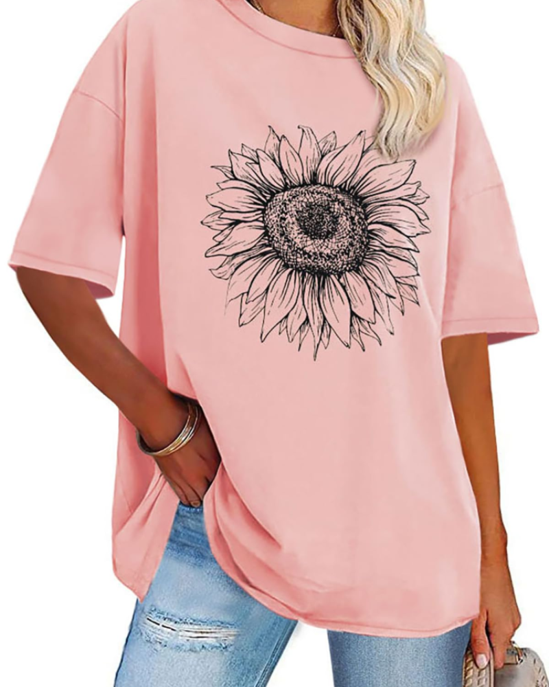 Mia T-shirt Dames Oversized Met Print – Casual Top Met Ronde Hals En Korte Mouwen