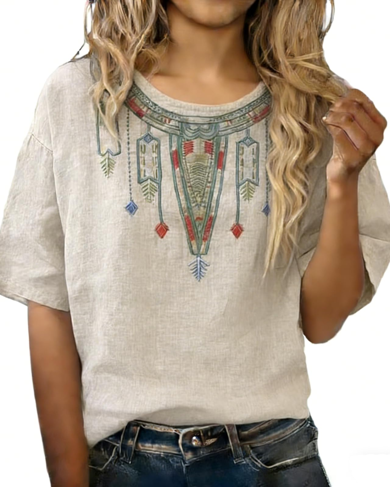 Blusa Sarah para mujer verano – lino algodón bordado floral cuello en V