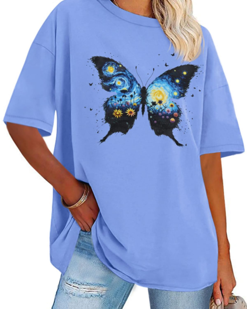 Mia T-shirt Dames Oversized Met Print – Casual Top Met Ronde Hals En Korte Mouwen