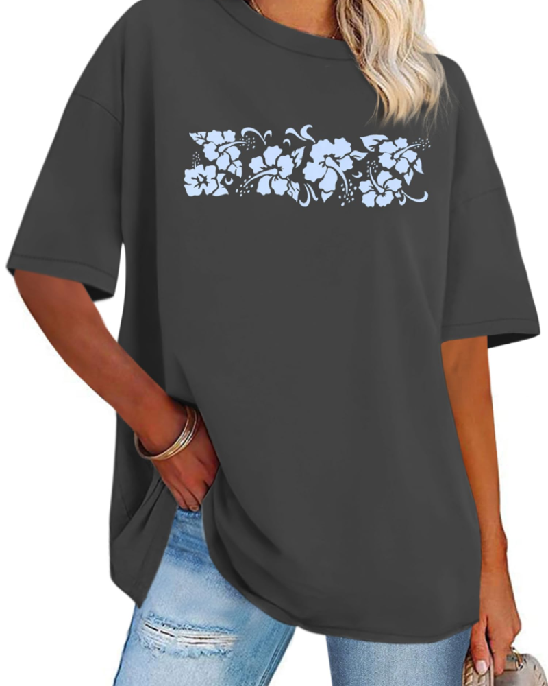 Mia T-shirt Dames Oversized Met Print – Casual Top Met Ronde Hals En Korte Mouwen
