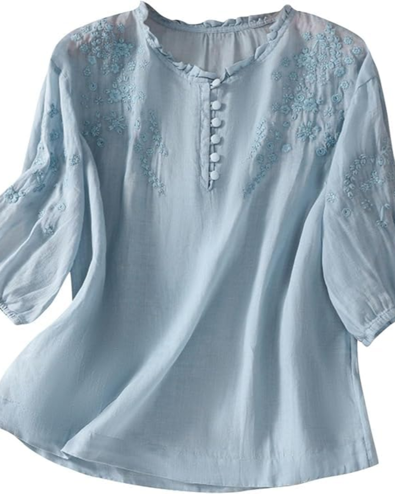 Brightyn Blusa Bohemia de Algodón para Mujer – Blusa Bordada con Mangas 3/4