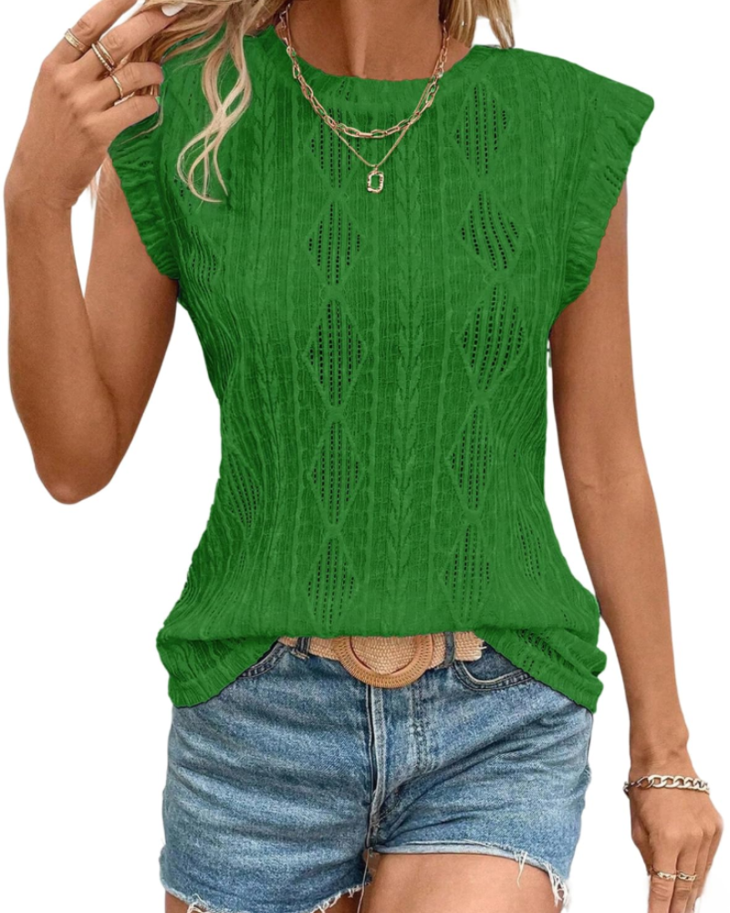 Avery Top Crochet Mulher – Top Sem Mangas Texturizado com Decote Redondo Leve para o Verão