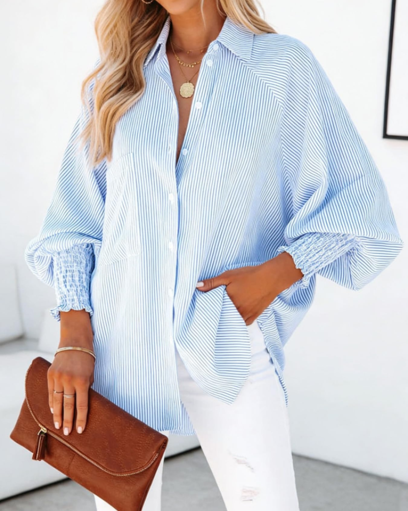 Brooke gestreifte Damen-Chemise – Langärmliges, knöpfbares Hemd mit Tasche