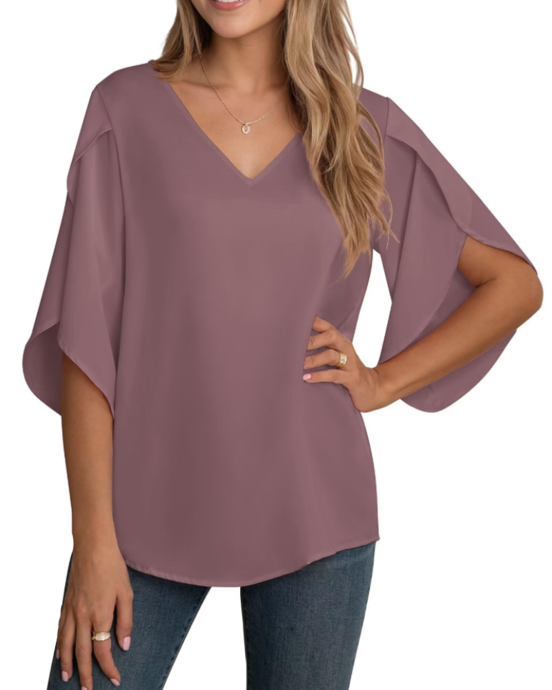Blusa Lucy Donna – Mousseline Collo a V Maniche 3/4 Spaccate