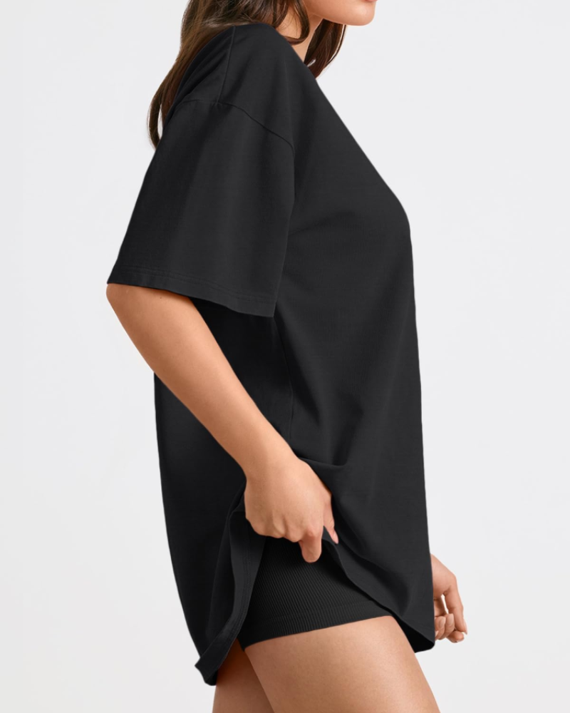 Camiseta Oversize Fantasía para Mujer – Top Largo con Cuello Redondo y Mangas Cortas