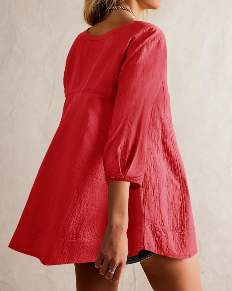 Fiorella Chemisier Péplum Femme – Blouse Babydoll Manches 3/4 Coton & Viscose