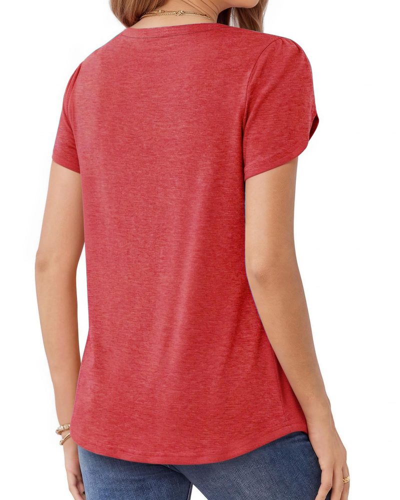 Fedora geplooide damesblouse – elegante ronde hals blouse met pofmouwen