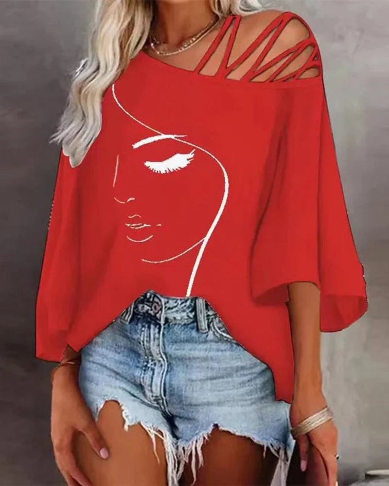 Blusa Thalia Mulher – Top Ombro a Ombro com Estampa Artística, Corte Solto e Alças