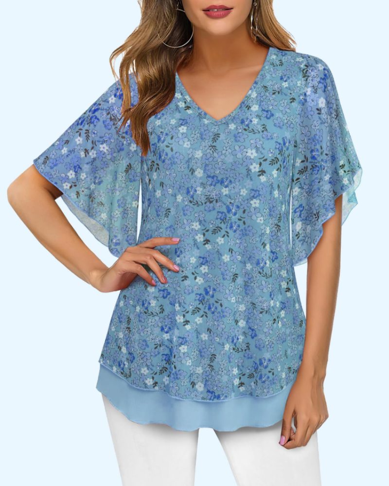 Breelyn Camicia Donna in Maglia – Blusa con Scollo a V a Doppio Strato e Maniche a Volant